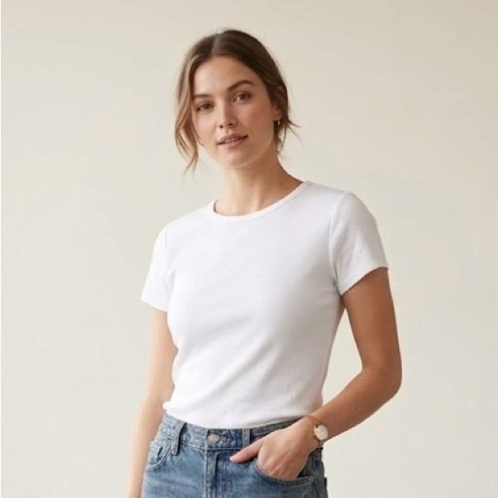 Wild Fable White Ribbed Short Sleeve Tee